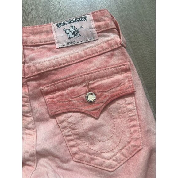 NWT True Religion Swarovski Crystals Leggings Pink Skinny Jeans Misses Size 25 - Picture 10 of 15